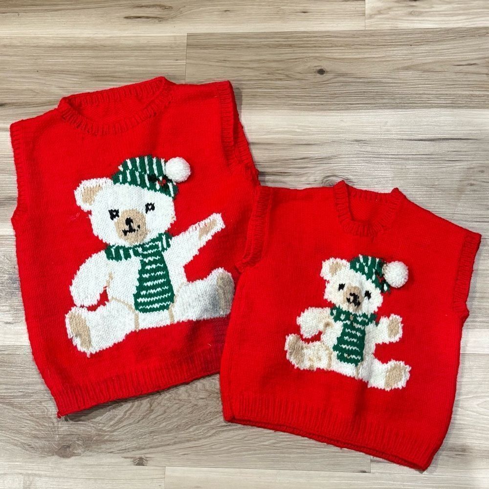 Mom and Me Ugly Sweater Christmas Holiday Vests Handmade Vintage